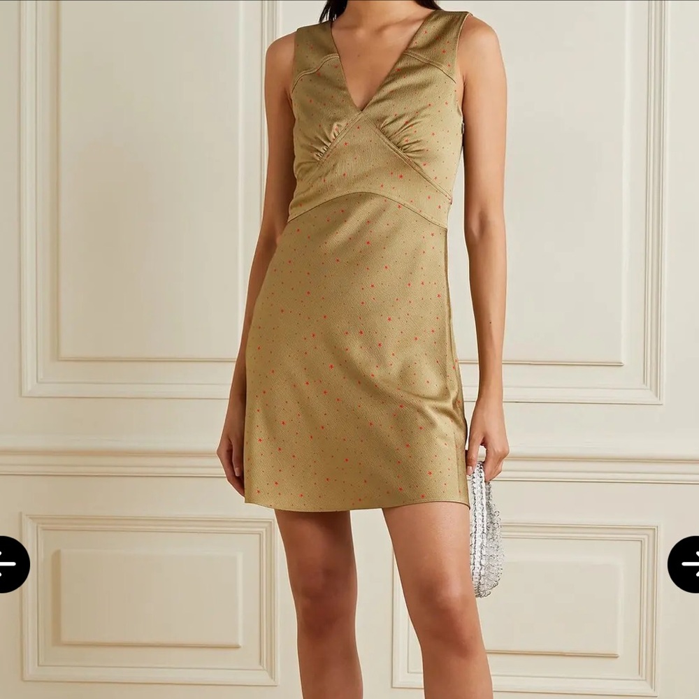 Victoria Beckham Printed Hammered Satin Star Mini Dress in Sandstone/Satsuma Red